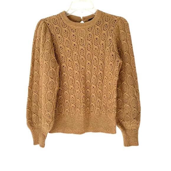J. Crew Ballon Sleeve Open Weave Cable Knit Sweater XS Tan Brown Wool Alpaca - Picture 1 of 7